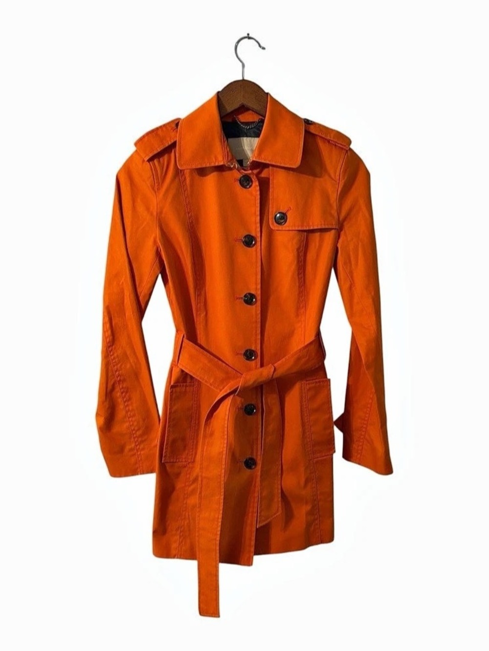 Mod Retro Banana Republic Orange Belted Trench Coat XS Cotton Preppy